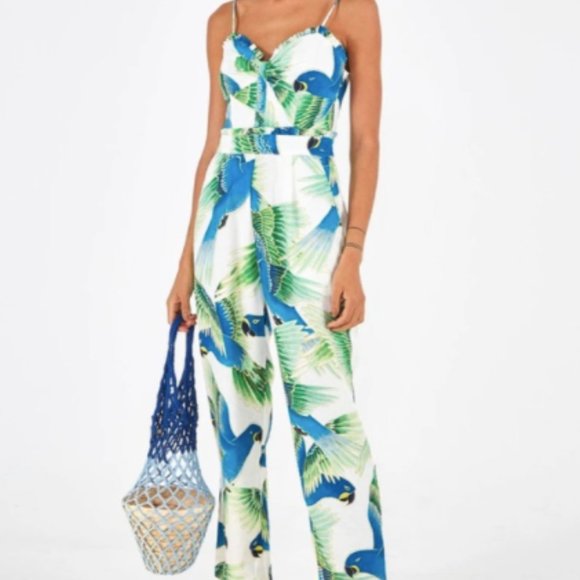 NWT Farm Rio Araras Azuis Tropical Jumpsuit L - Picture 1 of 6